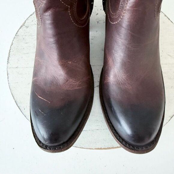 Lane PLAIN JANE PJ Womens Cowboy Bootie 9.5 Cognac Brown Short Leather Western - Picture 6 of 12